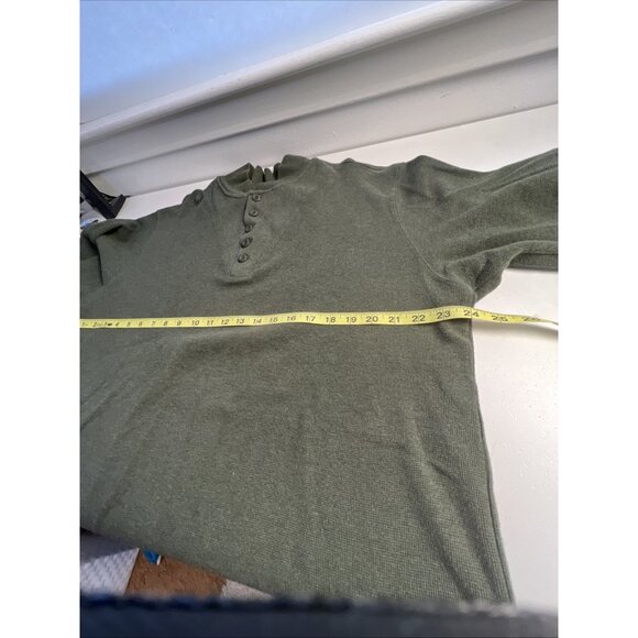 LL Bean Sweater Mens L Pullover Henley Chunky Waffle Knit Green  VTG fisherman - Picture 6 of 6